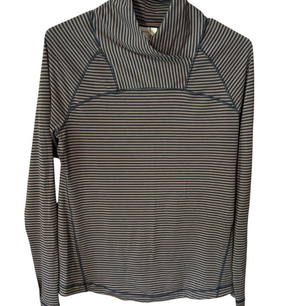 Indygena Striped Funnel Neck Pullover Top Medium Long Sleeve Lightweight Hiking